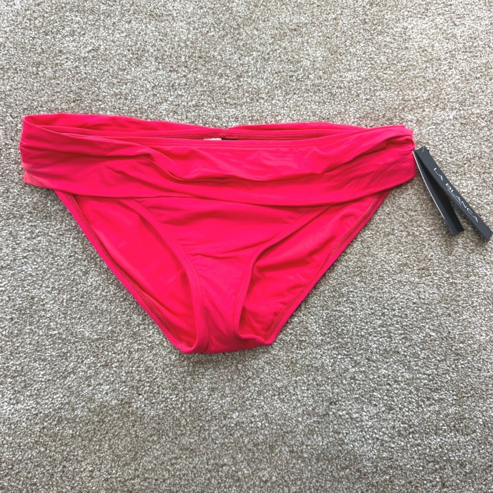 La Blanca Island Goddess Ruched Fold Over Bikini Bottom Pink Womens 14 NEW Swim